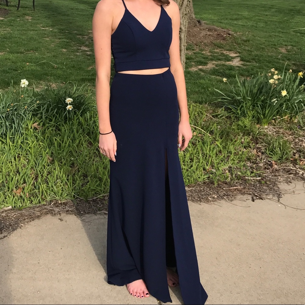 Navy blue 2 piece prom dress
